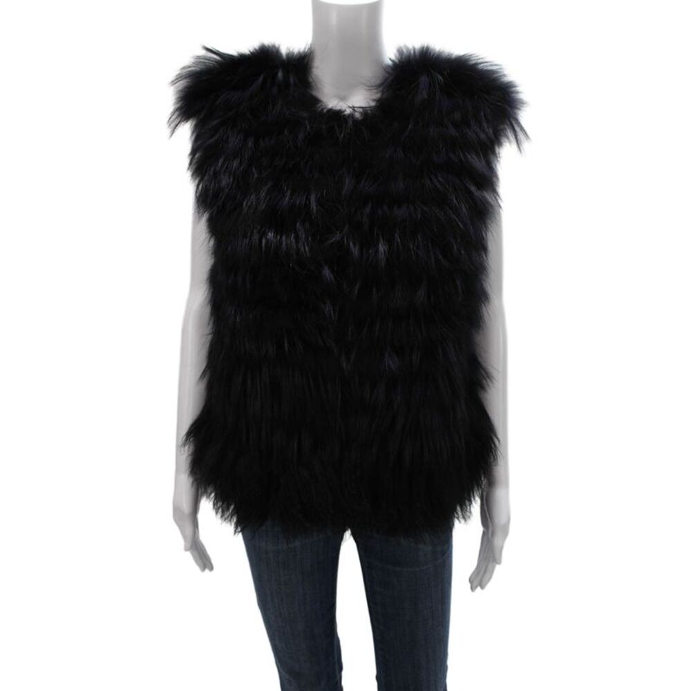 Ashley B Womens Black Faux Fur Sleeveless Vest Hook & Loop Size M